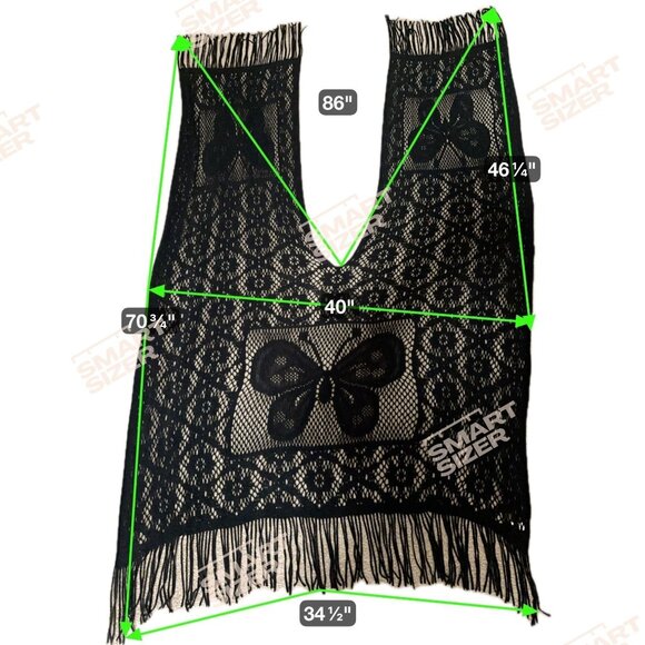 Black Lace Butterfly Fringe Shawl Poncho Wrap Boho Goth Festival Long Fringe OS - Picture 1 of 8